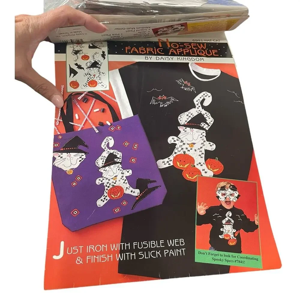 Daisy Kingdom No Sew Iron On Fabric Applique HAT‎ CAT Halloween Jack-O-Lantern